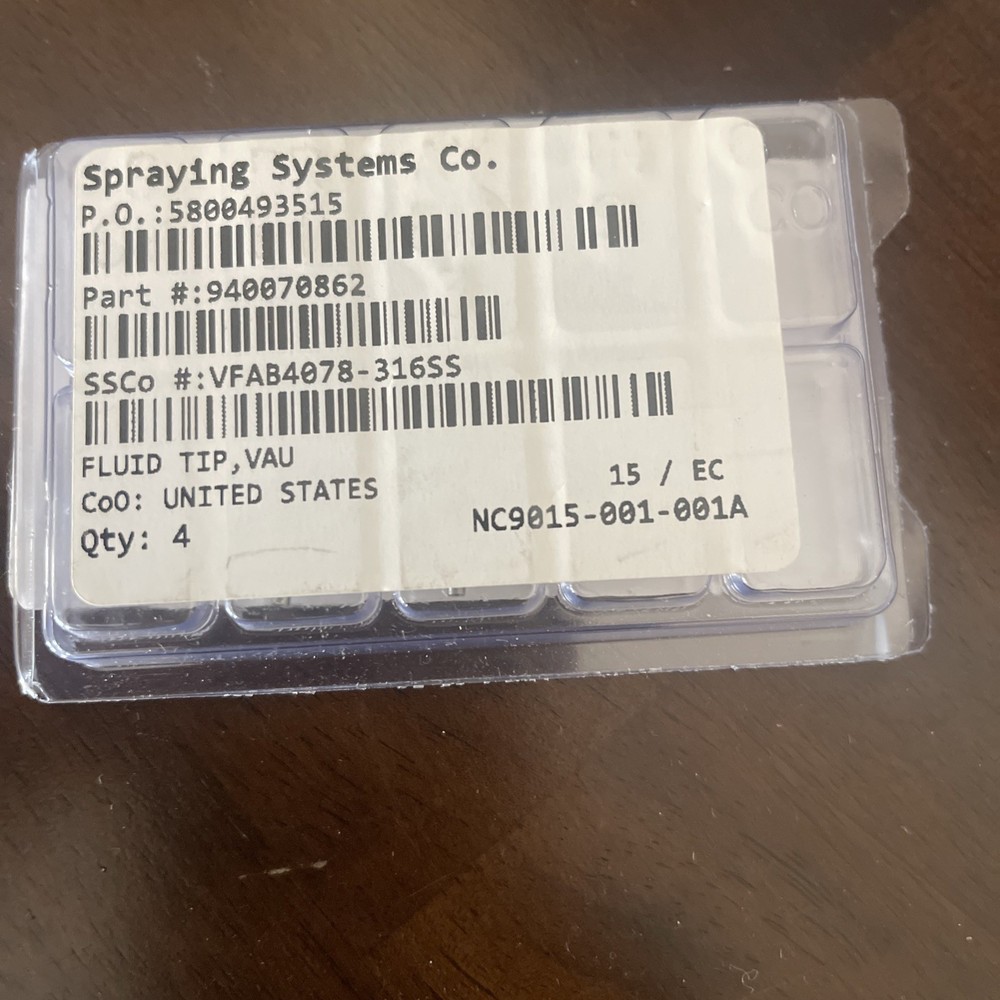 4-SPRAYING SYSTEMS VFAB4078-316SS FLUID TIP 4 Pcs