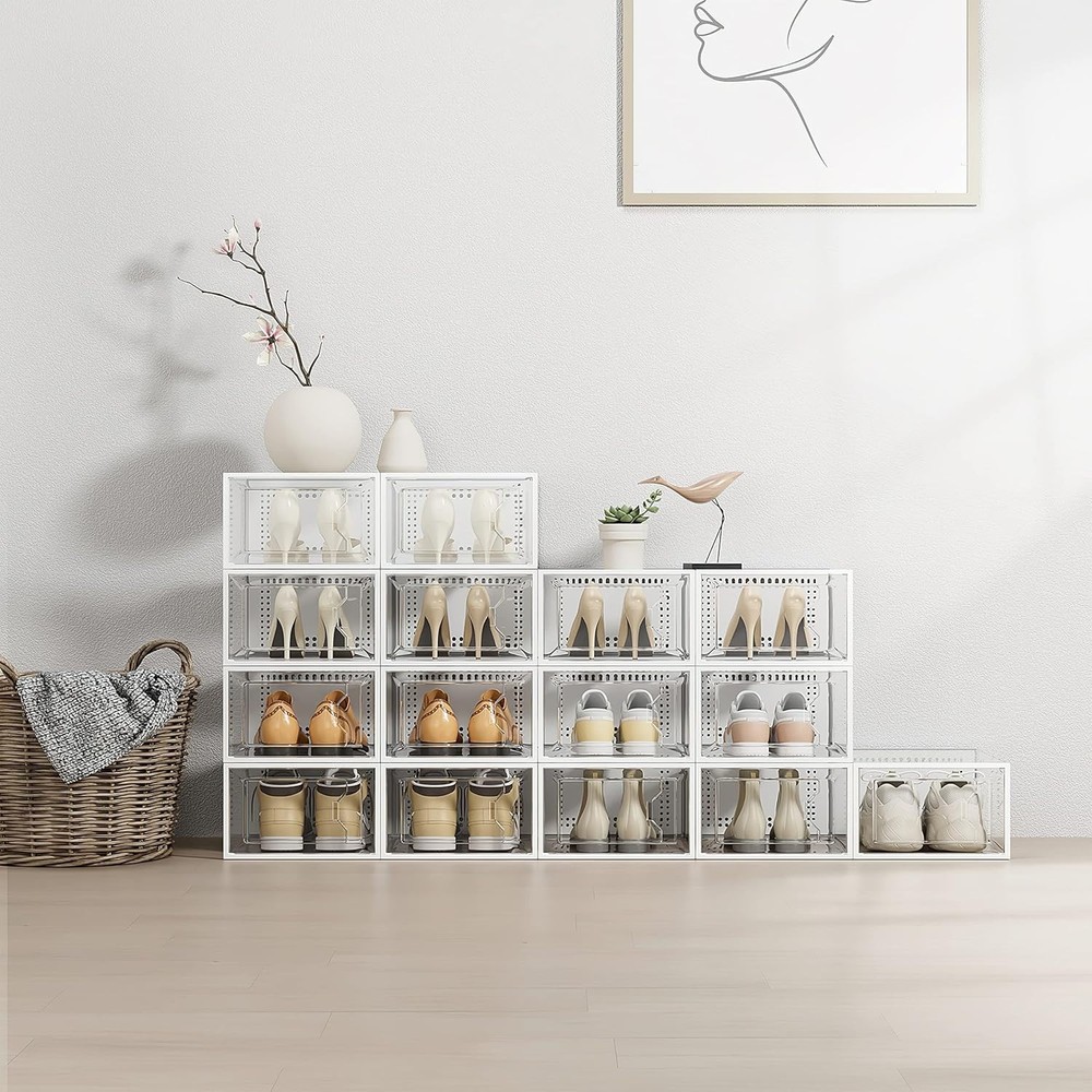 12 Pack X-Large Shoe Storage Box Clear Plastic Stackable #127K