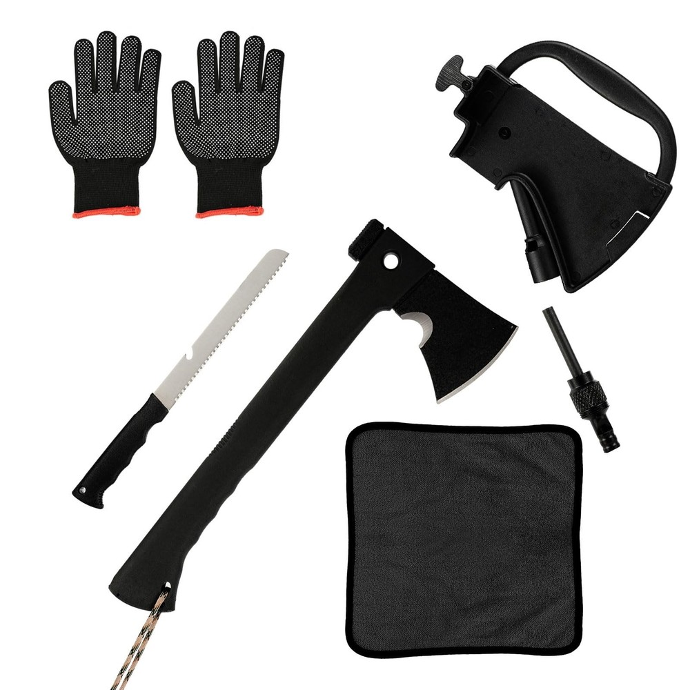 Multifunctional Tactical Hatchet Axe & Hammer, Survival Tool with Fire Starter &