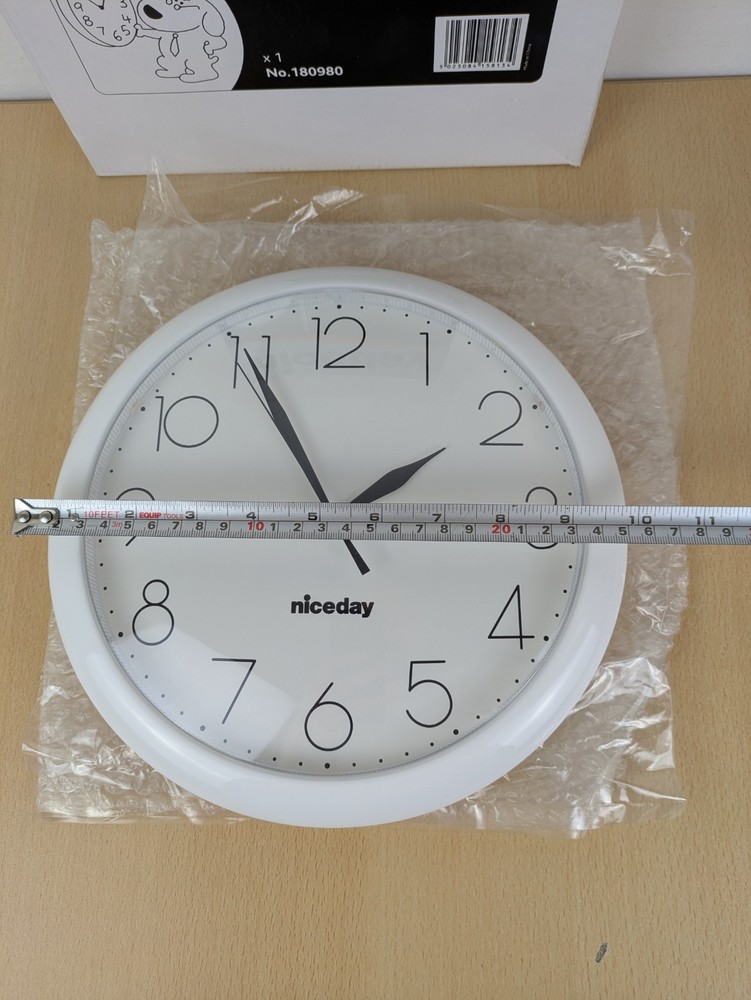 Nice Day Wall Clock Quartz 10" Scool Office White Plastic New Boxed