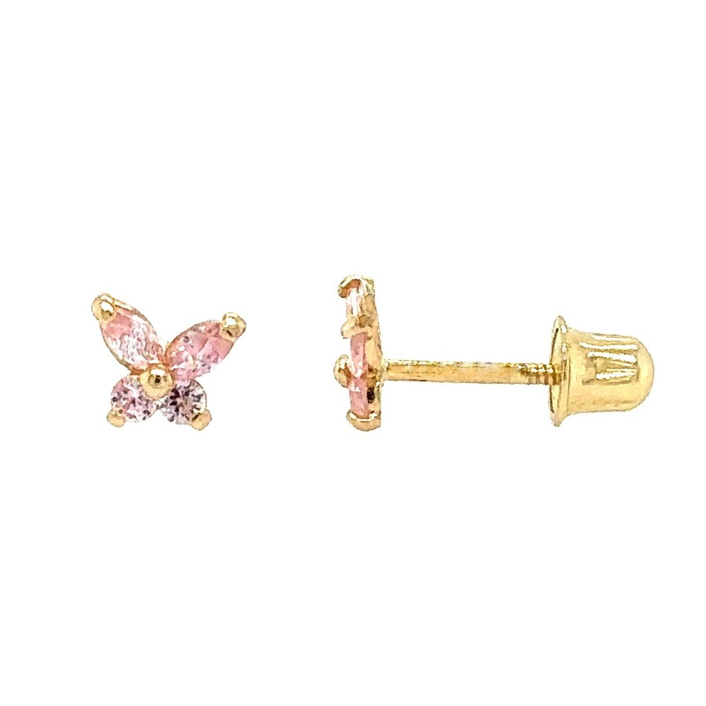 14K Yellow/White Gold Tiny Butterfly CZ Stud Earring with screw back