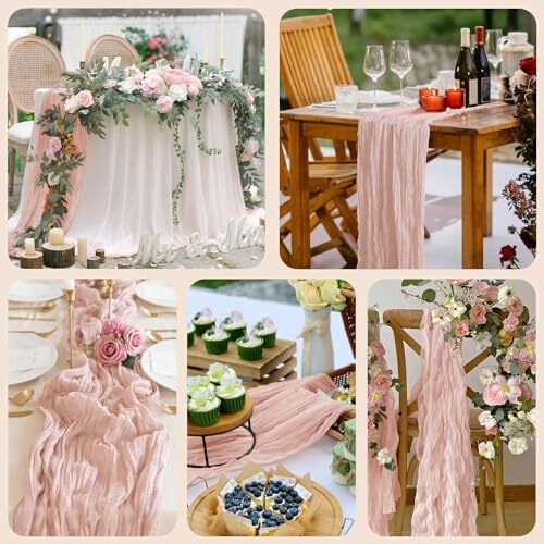 2PCS Table Runner Fall Cheesecloth 10FT Boho Gauze Cheese 2 Pack Dusty Pink