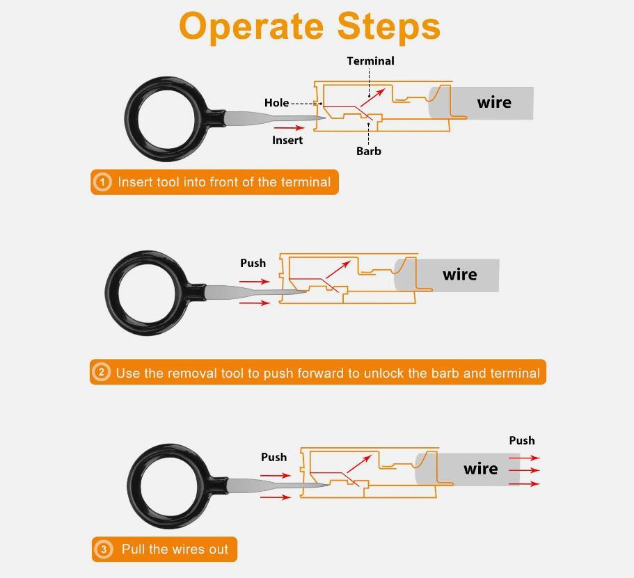 100Pc Pin Ejector Wire Extractor Terminal Auto Removal Puller Connector Kit Tool