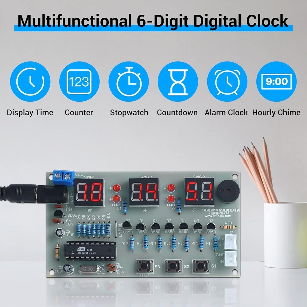 6-Digit Clock Soldering Practice Kit, DIY PCB Digital Clock Soldering Project...