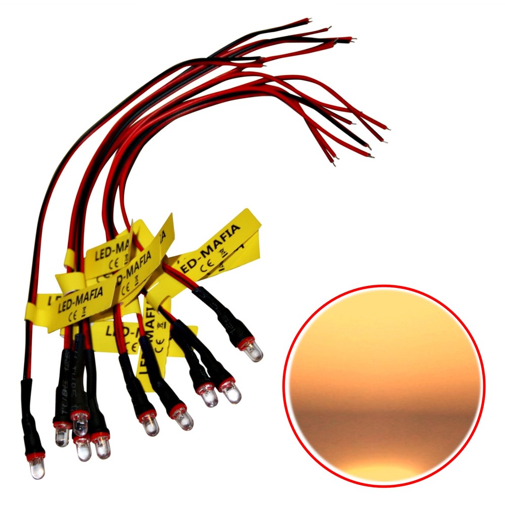 10pcs 5mm LED 15cm Cable for 12V DC with Resistor Ready Wired Warm White