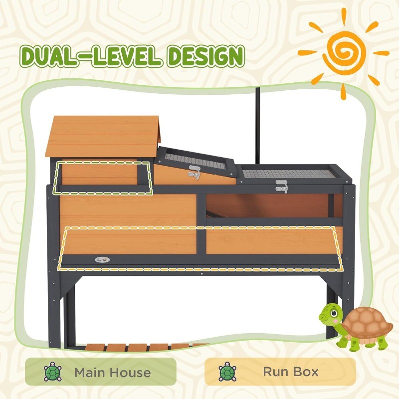 Tortoise Habitat with Adjustable Lamp Holder 2 Layer Enclosure Openable Lid