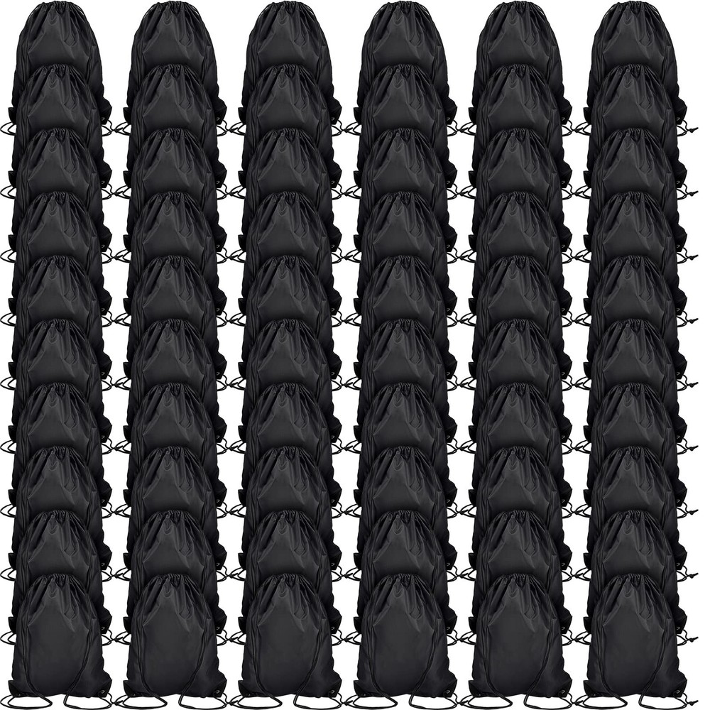 Shappy 60 Pieces Drawstring Bags Backpack Bulk Full Size, Black