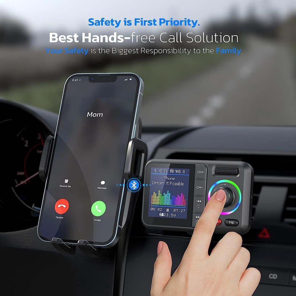1pc Bluetooth 5.0 Car Wireless FM Transmitter Adapter 2USB PD Charger AUX