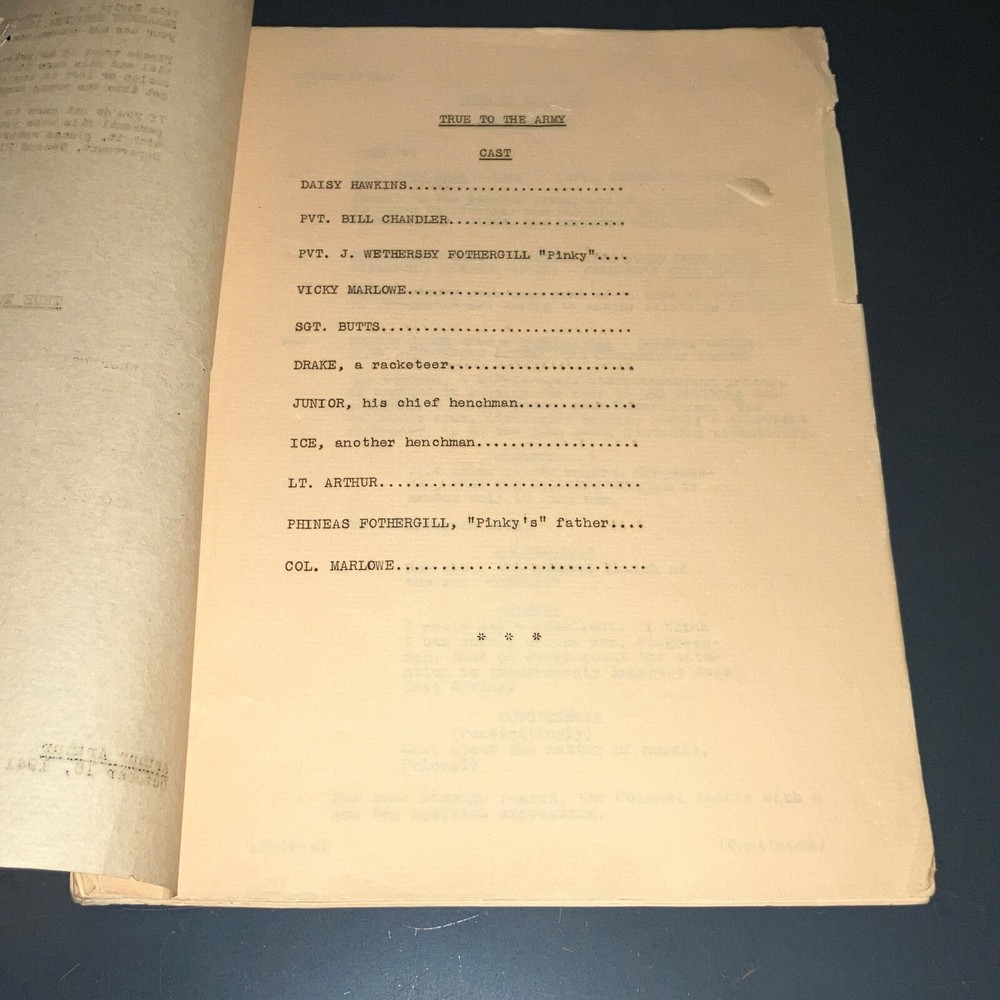 Original 1941 True to the Army Movie Script Paramount Sequence Drafts Archive CO