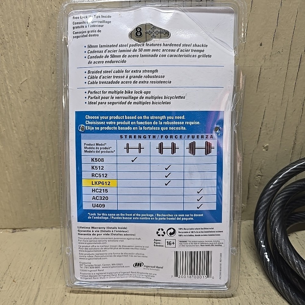 Kryptonite Level 3 6' x 12MM LED Lighted Security Key Cable & Padlock