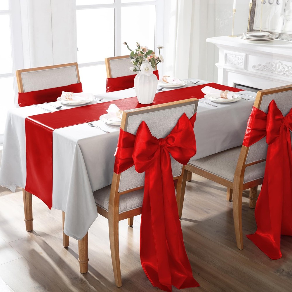 6 Pack 12x108" Red Rectangular Smooth Satin Silk Table Runner for Wedding