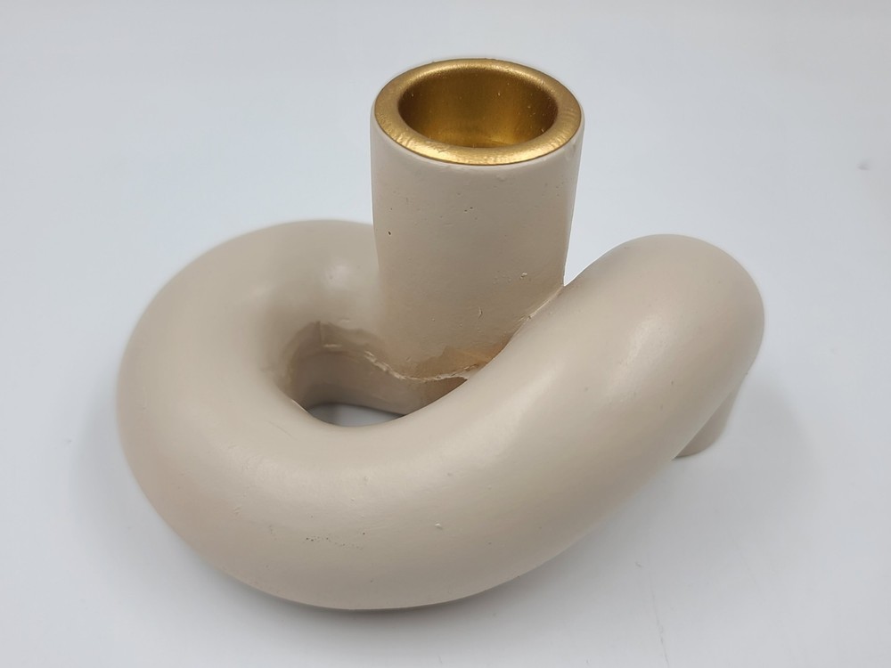 Autrelle Single Candle Stick Holder Beige