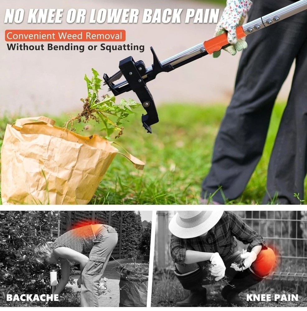 Garden Remove Tools Weeder Stand Up Weed Puller Tool Adjust Long Gray Handle