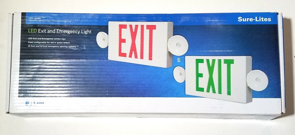Sure Lites LPXC25BKSD LED Emergency Light Exit Sign Combo Self-Diagnostics Black