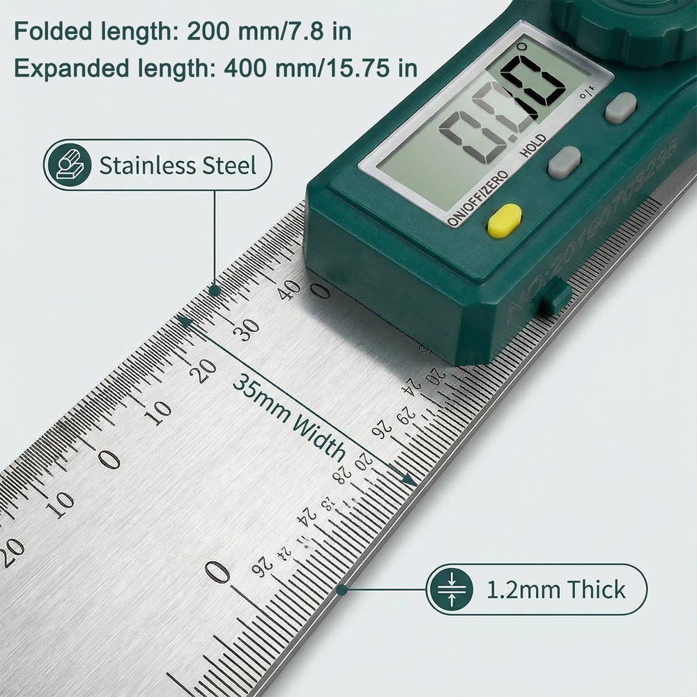 200mm/7.8'' Protractor Digital Angle Finder Ruler with Locking Function for ADAS