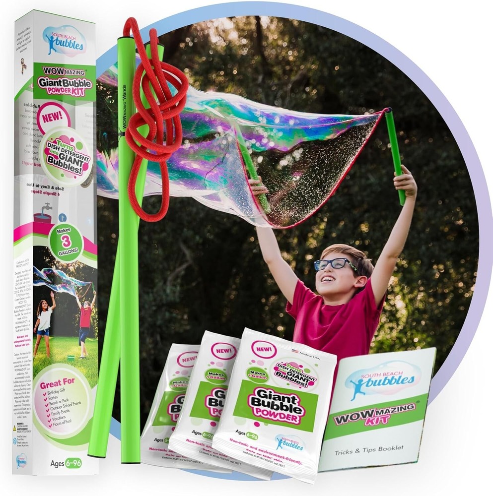 (2) WOWmazing Giant Bubble Powder Kit: Include Large Bubble Wand and 3 Packets