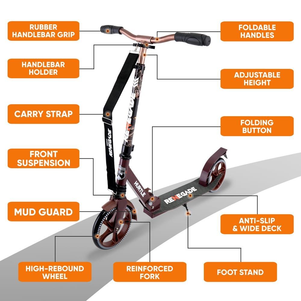 Hurtle Adjustable Lightweight and Foldable Kick Scooter High Impact Wheels