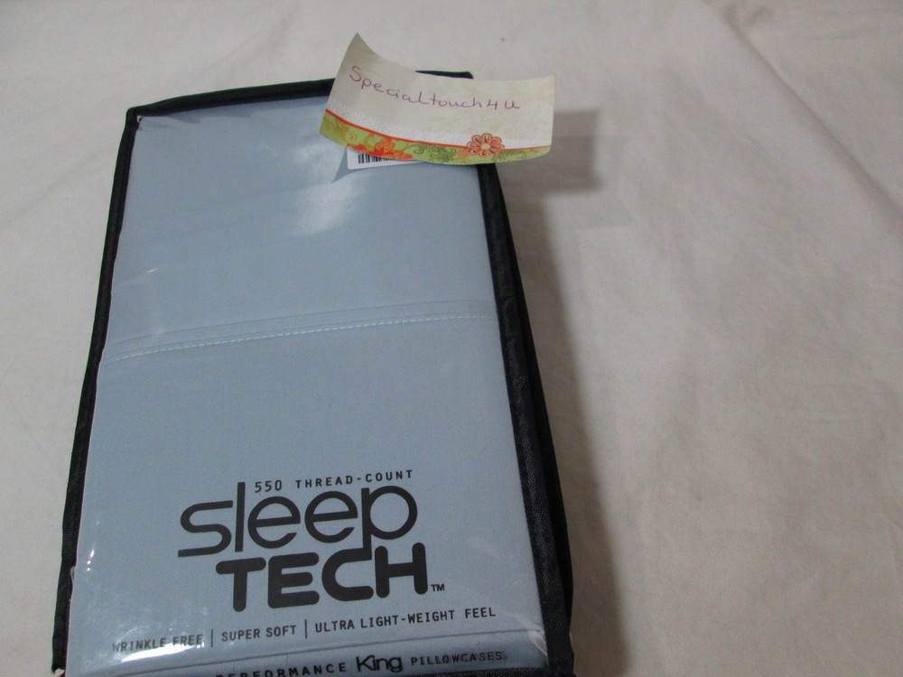 NEW Sleep Tech Performance 2 King Pillowcases - 550 Thread Count - Blue NIP