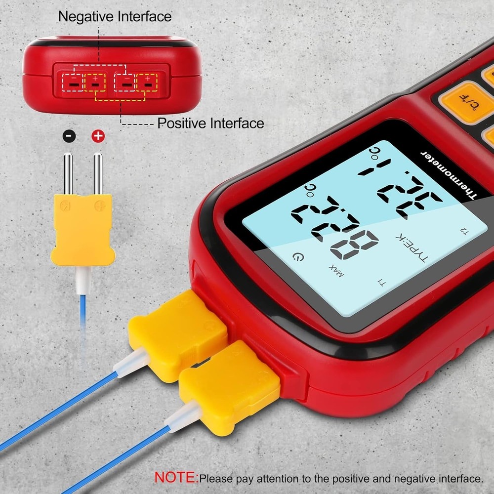 Compact Dual Probe Thermometer with K-Type Thermocouple Wire