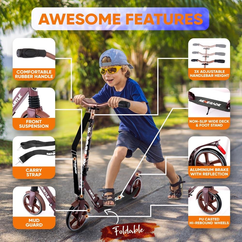 Hurtle Adjustable Lightweight and Foldable Kick Scooter High Impact Wheels