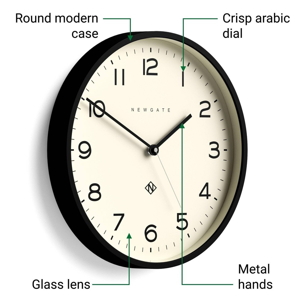 NEWGATE® Number Three Echo wall Clock | Modern Round Clock | 37cm | Black |