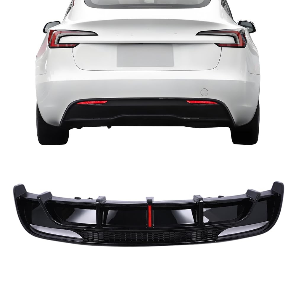 Rear Bumper Diffuser Kit for Model 3 2024-2025 Gloss Black with Light