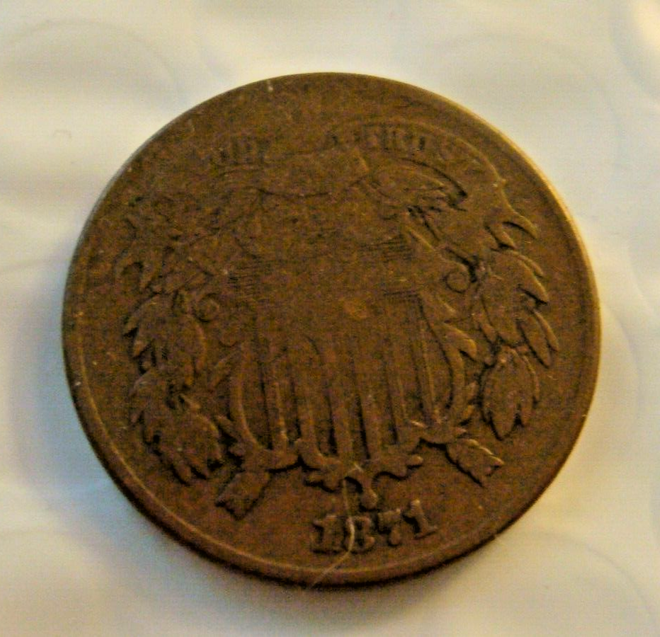 1871 Two Cent Piece 2c copper coin -GOOD