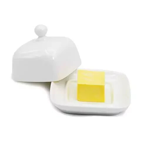 Mini Square Butter Dish With Lid White Procelain Domed Cheese Dish With Handle I