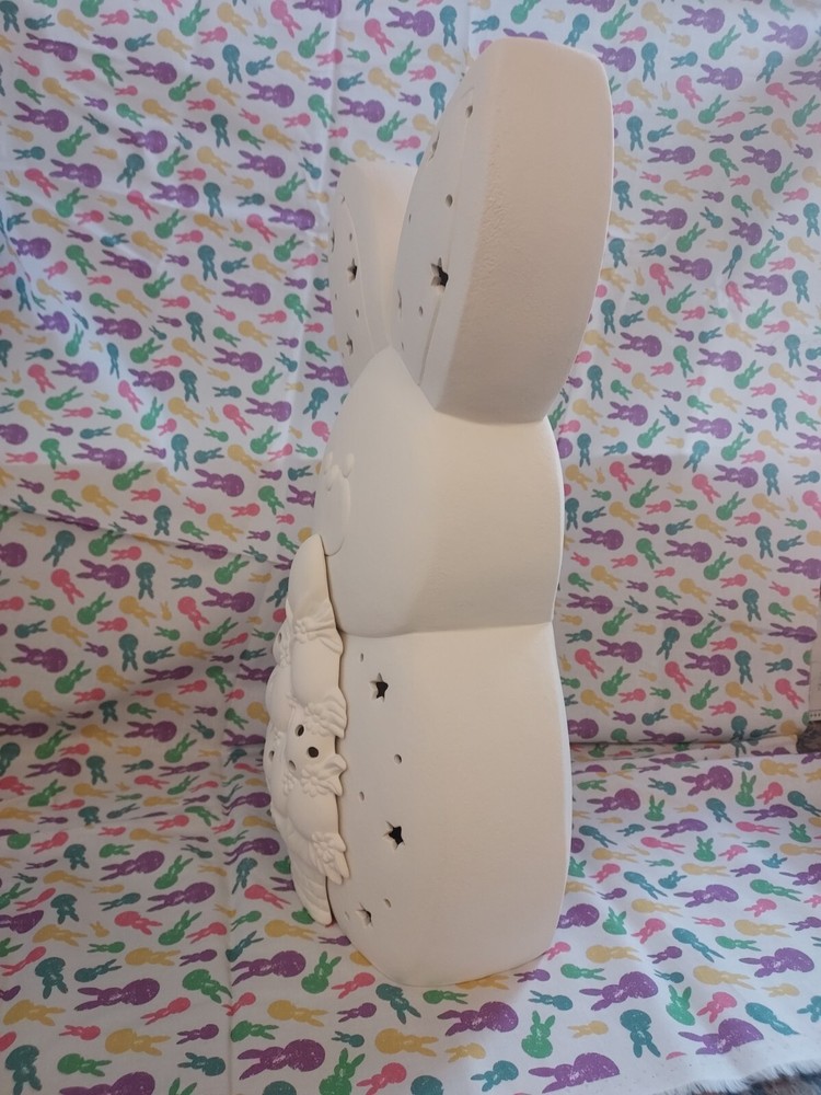 Ceramic Bisque ~ Ready to Paint Large~ Marshmallow Bunny with Egg Stack~ Lighted