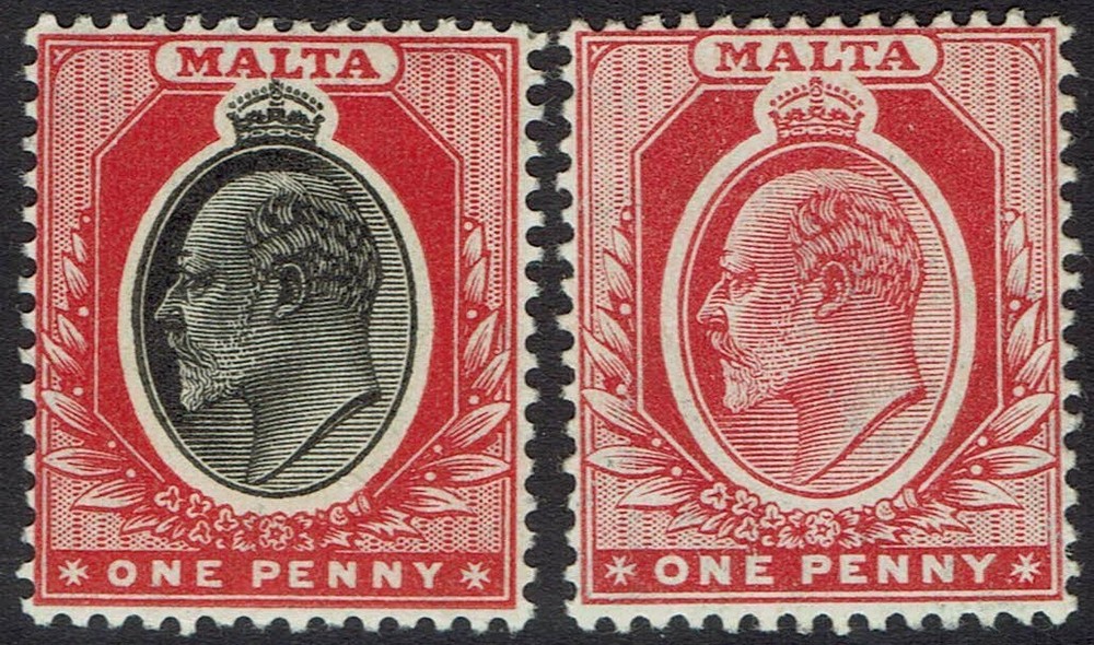 MALTA 1904 KEVII 1D BOTH COLOURS WMK MULTI CROWN CA
