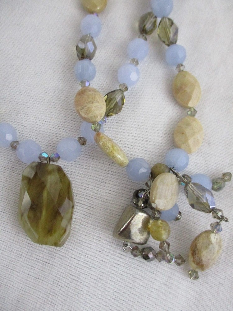Handmade Necklace Glass Stone Beads Crystals Toggle Clasp boho