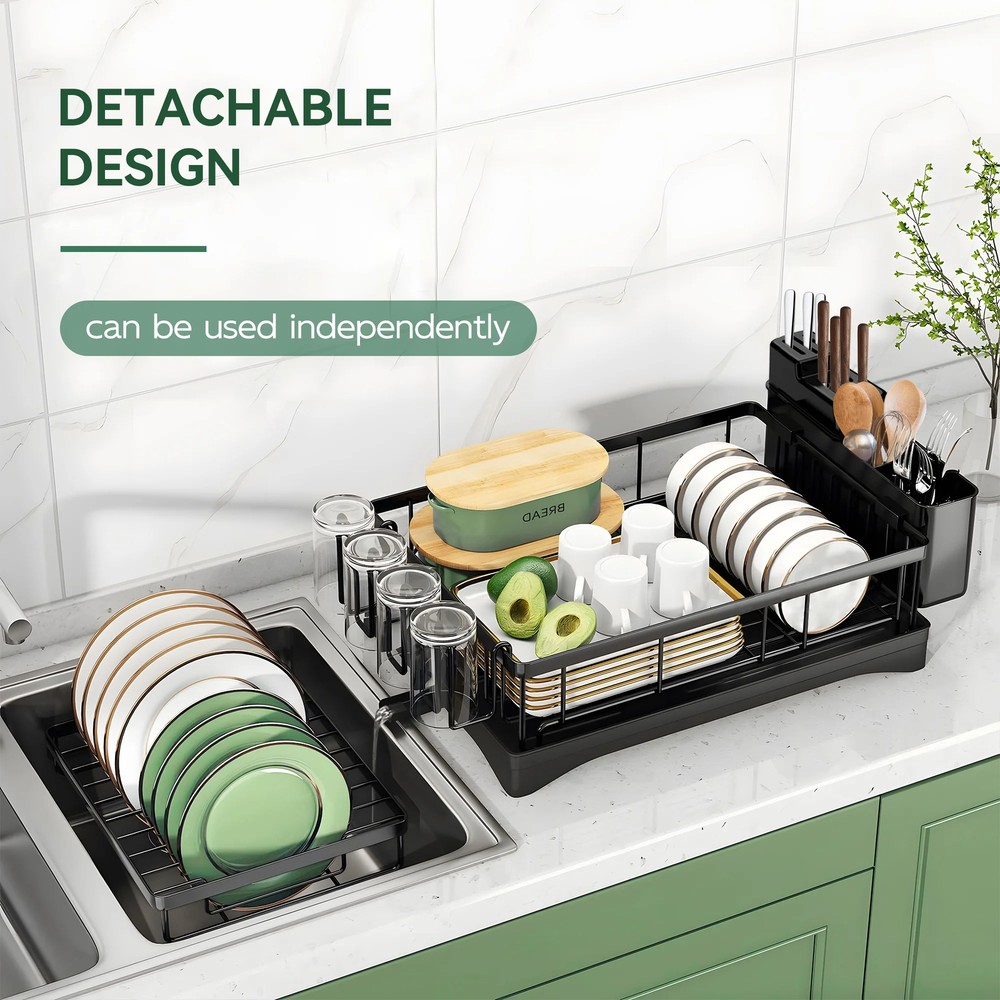 2-Tier Large Dish Drying Rack for Kitchen Counter Drainer Organizers Cups Holder