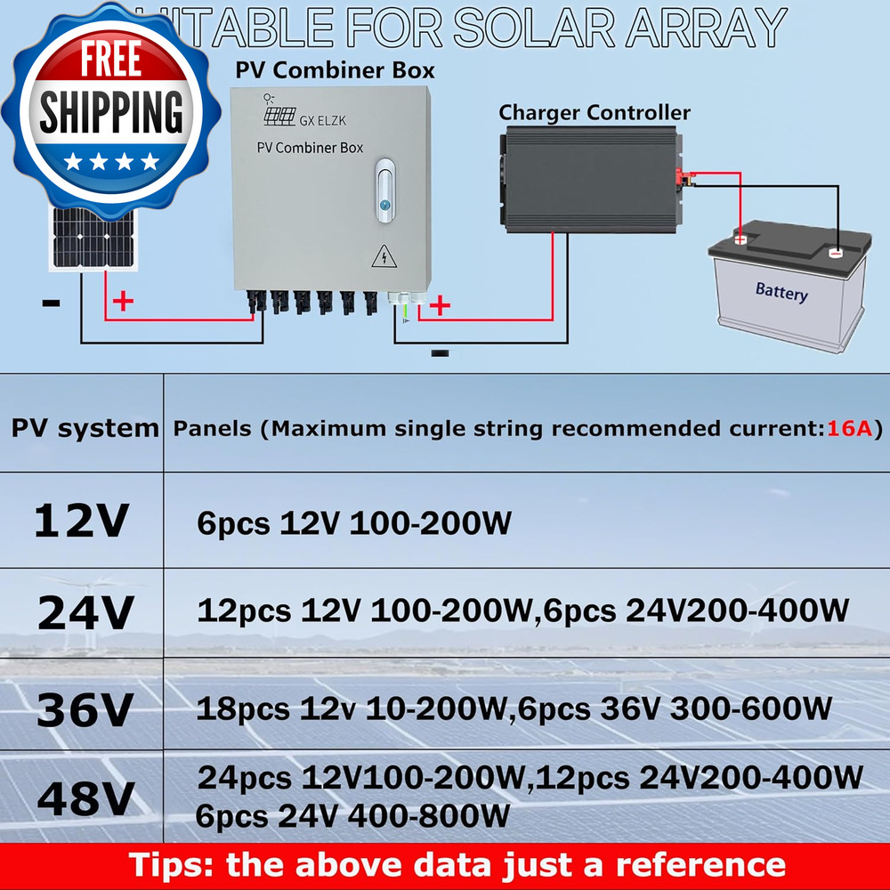 Hardcover 6 Strings Solar Combiner Box 80A DC Main Circuit Breaker...