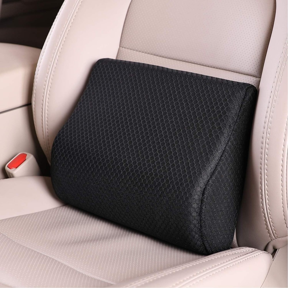 Memory Foam Lumbar Support Pillow for Car Lower Back Support Cushion Black