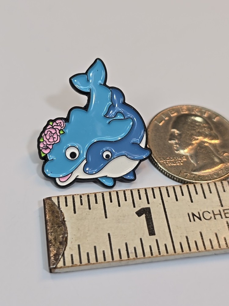 Cute Dolphins With Flowers Lapel Pin