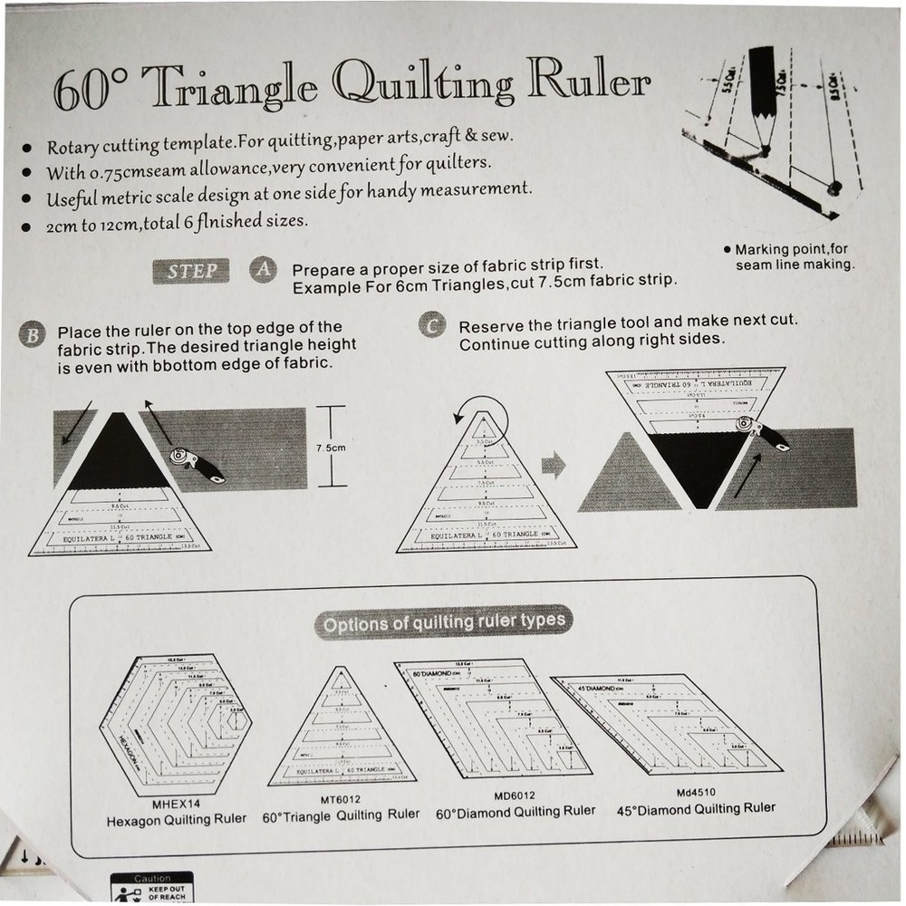 Hexagon Quilting Ruler Equilateral Triangle Diamond for Quilter's Ruler