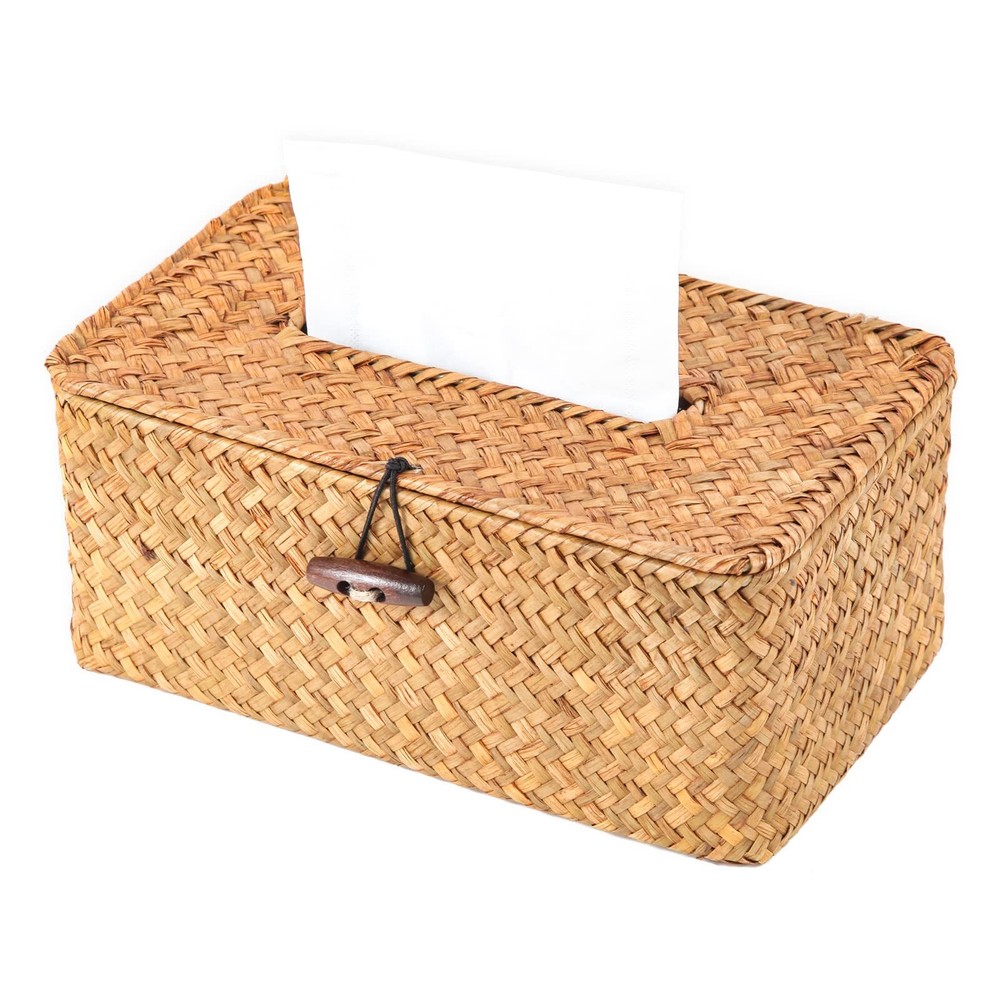 Rattan Woven Tissue Box Cover Vintage Wicker Rectangular Tissue Holder Decorativ