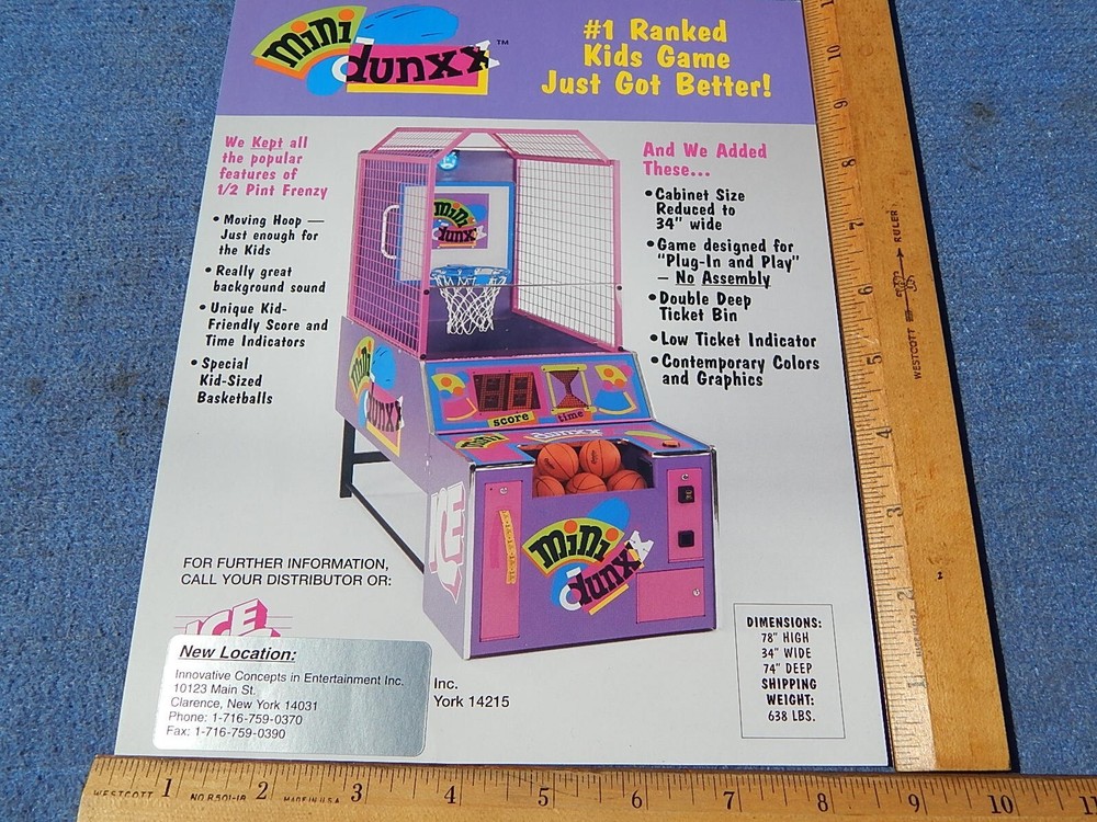 1990 I.C.E. MINI-DUNXX arcade game advertising flyer