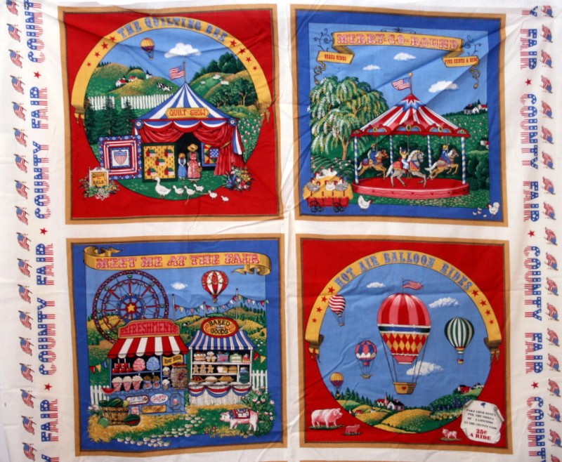 VINTAGE COUNTY FAIR PANEL BY JOAN KESSLER  - 100% COTTON FABRIC