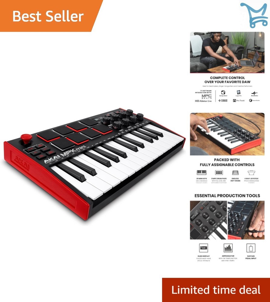 MIDI Keyboard Controller 25 Keys USB with Backlit Pads Knobs Music Software