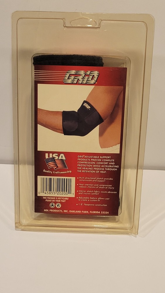 GRID Elbow Support Black One Size NOS Compression 2 strap 2x stitched 1988