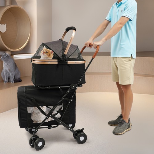 2-Tiers Foldable Small & Medium Dogs Stroller Pet Stroller Dog & Cat Stroller
