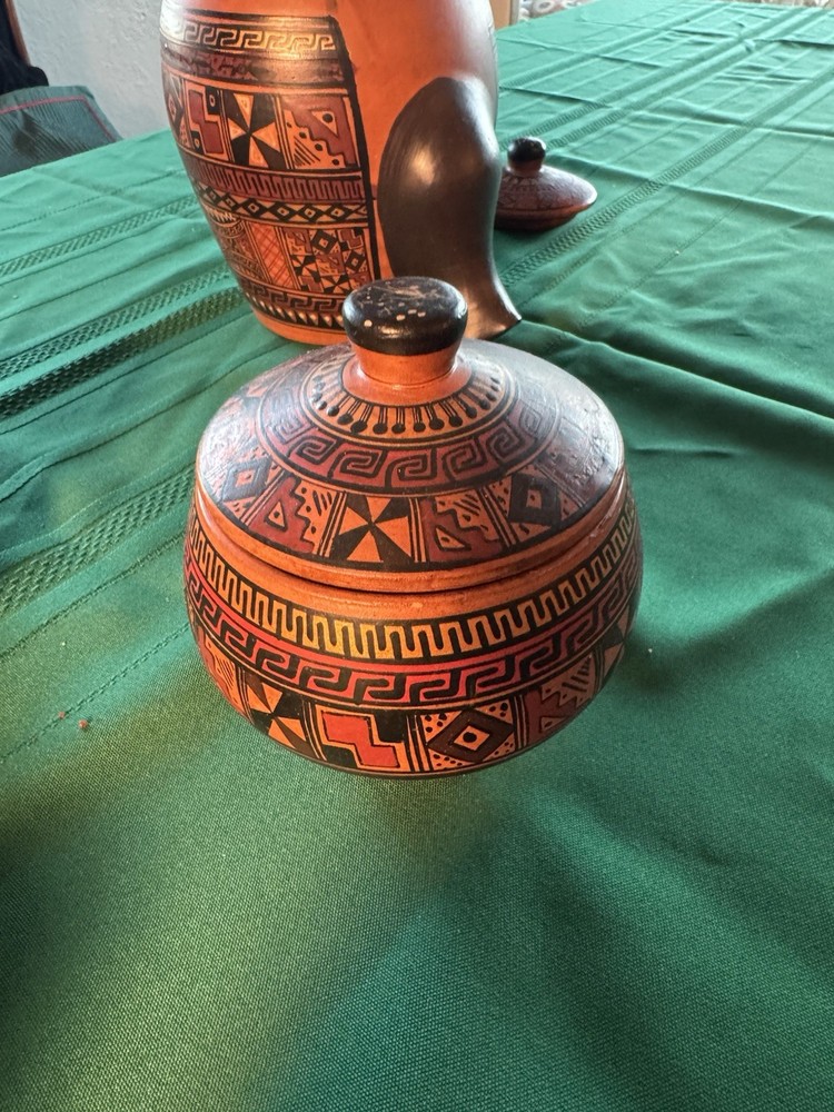 SIGNED Cusco Peru Handpainted 19 Piece Pottery Tea/Coffee Set
