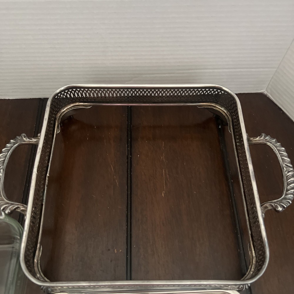 VTG Double Handle Silverplate Buffet Server w/Lid & Glass Baking Dish