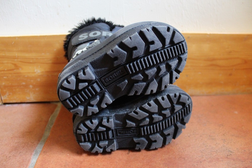 Sorel Black Commander Rubber Nylon Hook & Loop Snow Winter Boot Boys US 7
