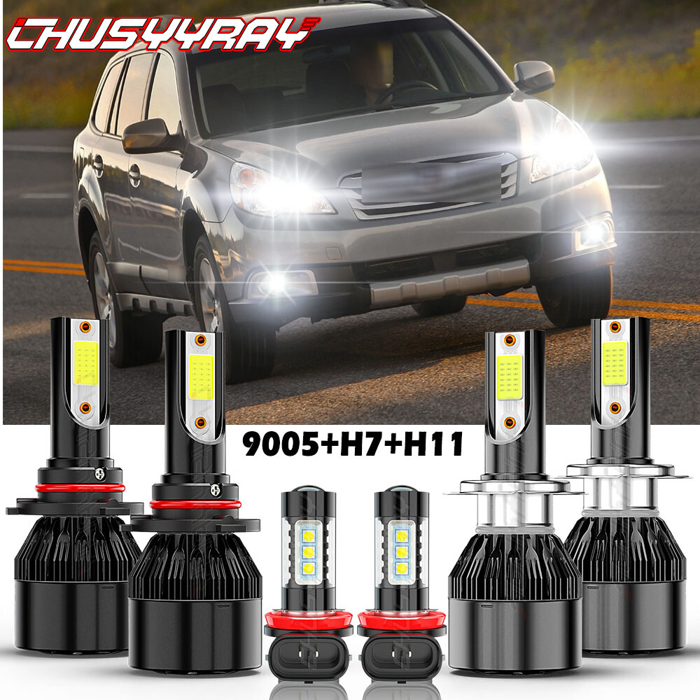 For Subaru Outback 2010-2014 6X LED Headlight High Low + Fog Bulbs Combo 6000K