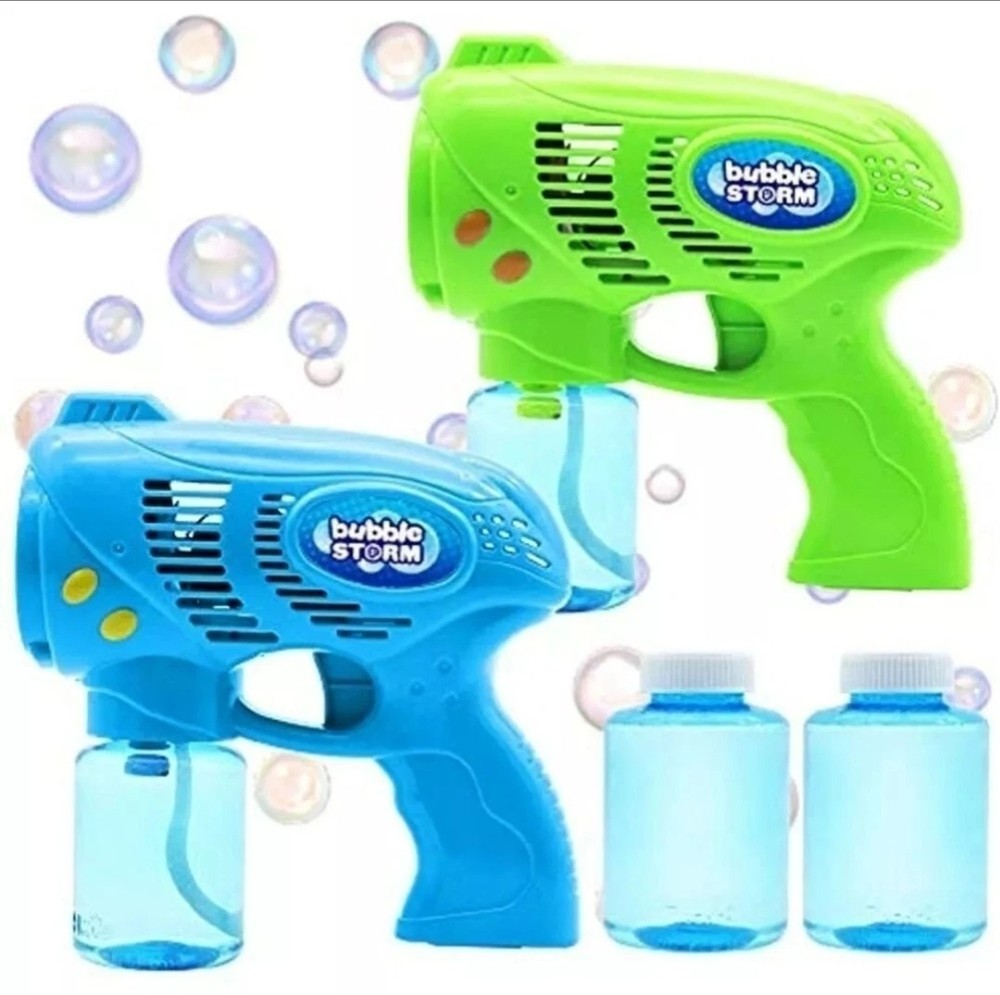 2 Bubble Guns With Bottles Refill Solution (10Oz Total) Pink & Blue