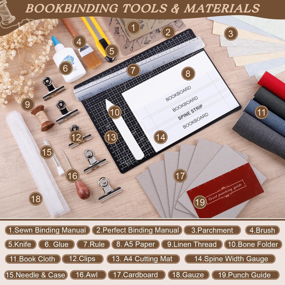 145Pcs Book Binding Kits for Beginners, Making Kit A5, Multicolor