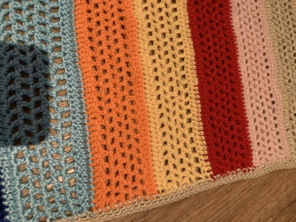 🌈 RETRO Boho - Hand-Crocheted Multicolour / Rainbow Striped Table Runner