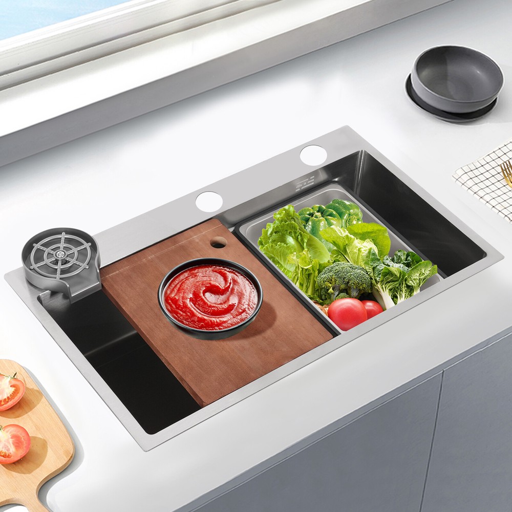 29.53-inch Undermount Workstation Kitchen Sink Single Bowl with Pull-out Faucet~
